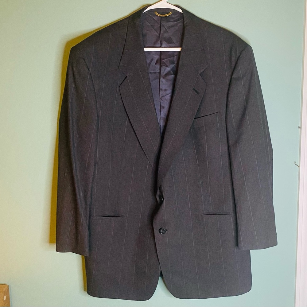 Hart Schaffner Marx Gold Trumpeter Pure Virgin Wool Dark Blue Stripe Suit Large - Picture 13 of 13